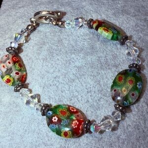 Italian Millefiori Colorful Floral‎ Beaded Bracelet 7"